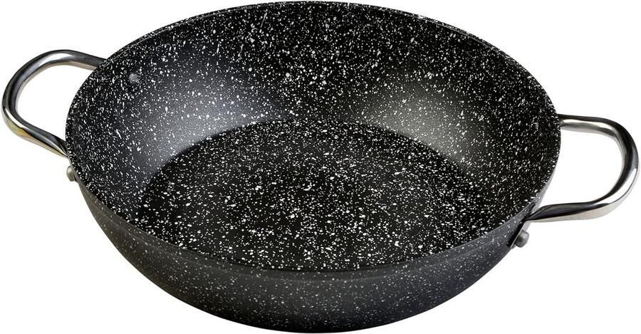Kookpan met steel Lage pan Eten bereiden Volledige inductie 30 cm Zwart gespikkeld
