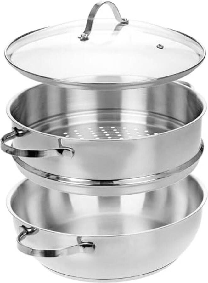 Kookpan met Stoominzet en Glazen Deksel 28 cm Vaatwasmachinebestendig en Geschikt voor Inductie