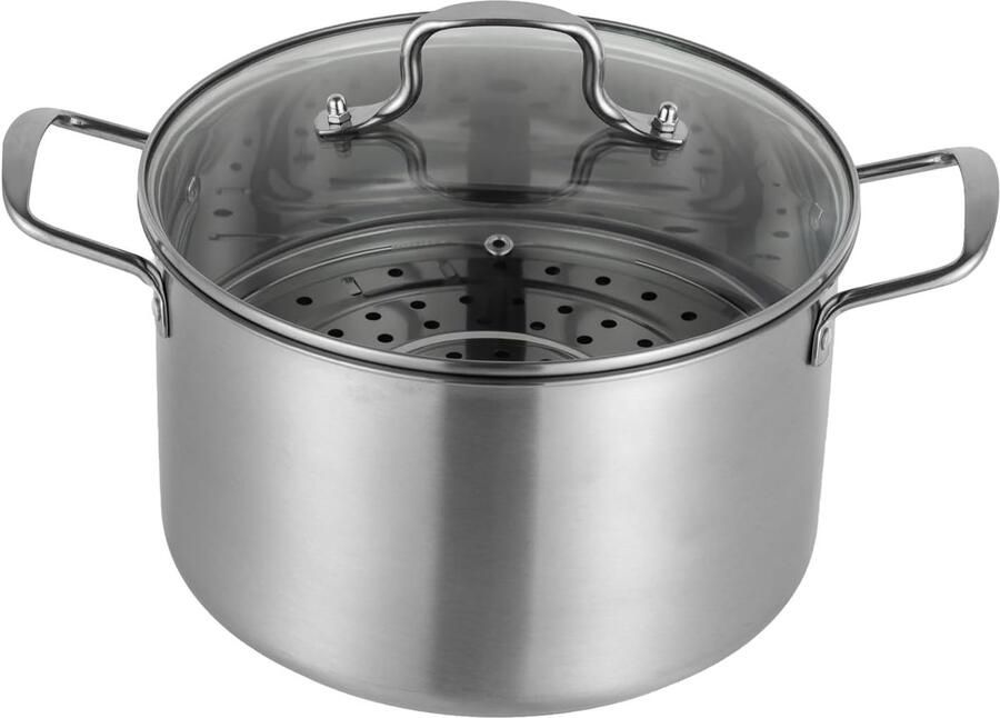 Kookpan met Stoominzet Soepketel Pastapan Gezond Koken Dubbel Gebruik 4 Liter Inhoud Zilverkleurig