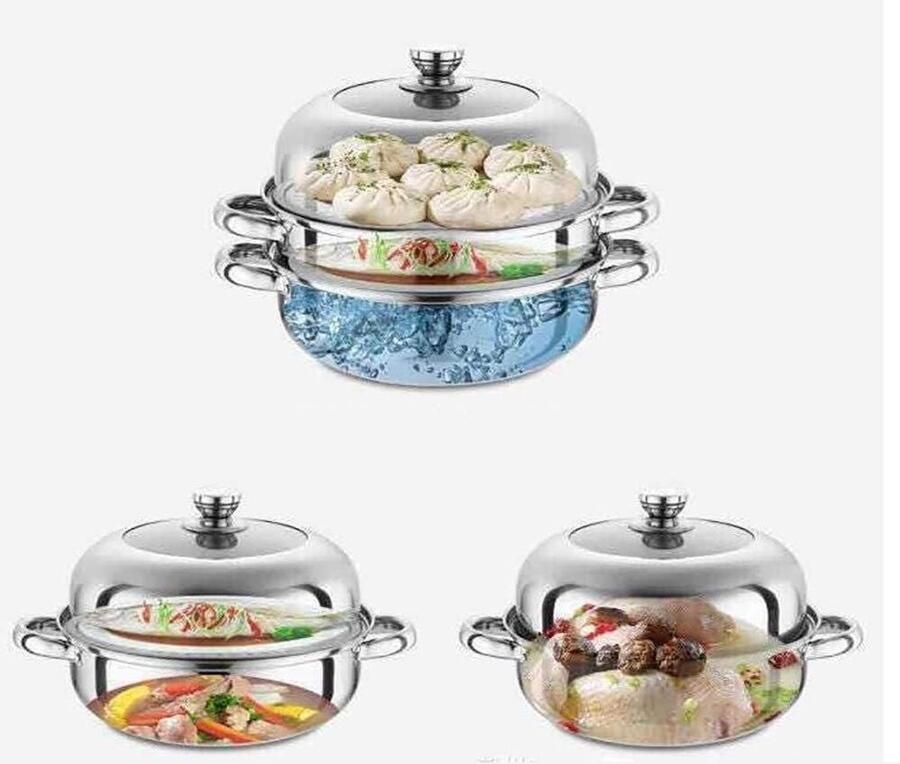 Kookpan met Stoominzet Stoompan Set Gezond Koken Universeel Geschikt 28 cm Zilverkleurig