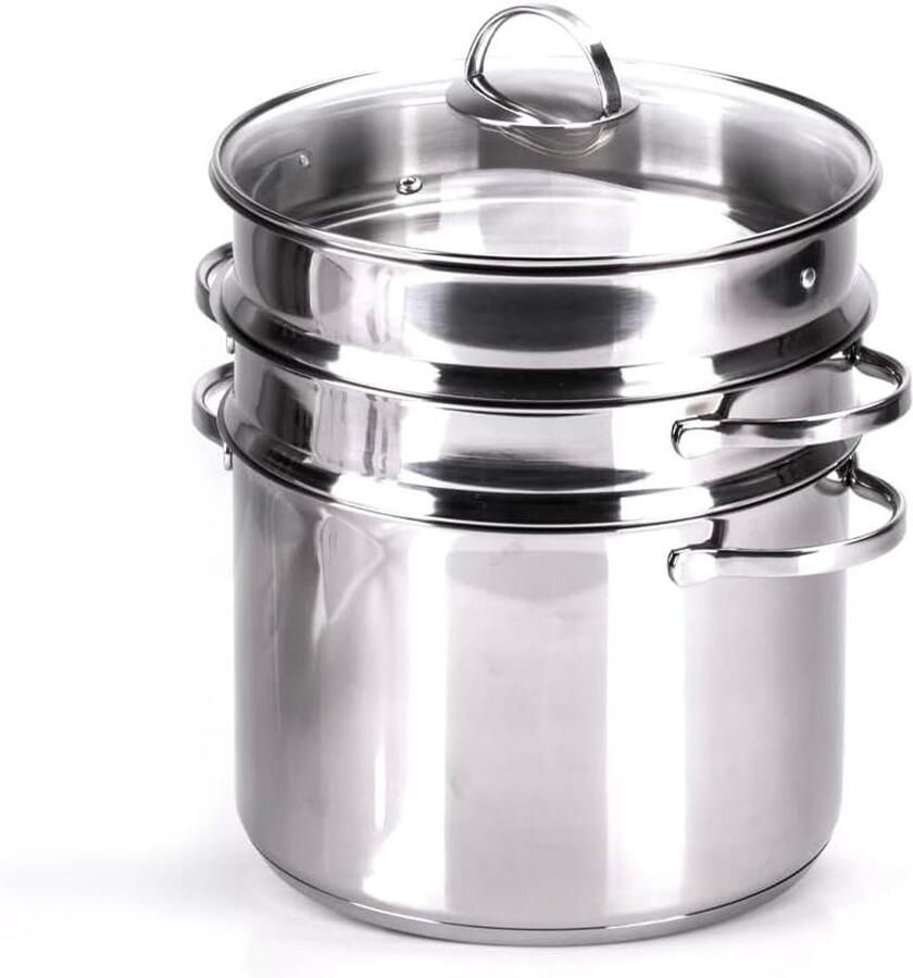 Kookpan met Stoommand Combinatiepan Stoomkoker Gezond Koken Drievoudig Gebruik 24 cm 7 liter Zilver