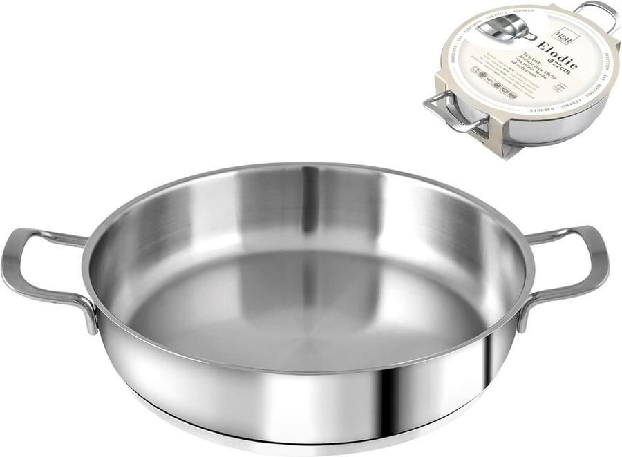 Kookpan Roestvrij Staal 2 Handgrepen Koken en Sauteren Inductiebodem 22 cm Zilverkleurig