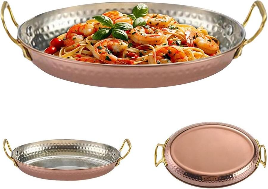 Paellapan Roestvrijstaal Koekenpan met handgrepen Koken voor familie Sapopvangrand 18 cm Goud
