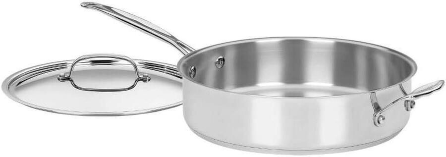 Kookpan Roestvrij Staal Sauteerpan Deksel Gelijkmatig Koken Aluminium Ingekapselde Basis 55 Liter Zilver