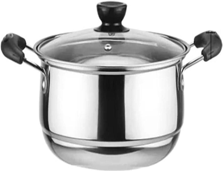 Kookpan Roestvrij Staal Soeppan Dubbele Bodem Gelijkmatig Koken Transparant Deksel 18cm Diameter Zilver