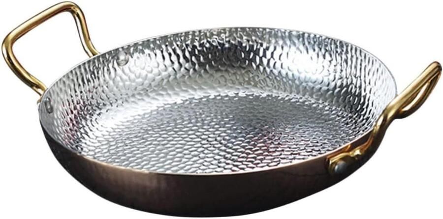 Kookpan Roestvrijstaal Paella Pan Stoofpan Thuis Koken Dubbele Handgrepen 27.50X21.00X3.50CM Zilver
