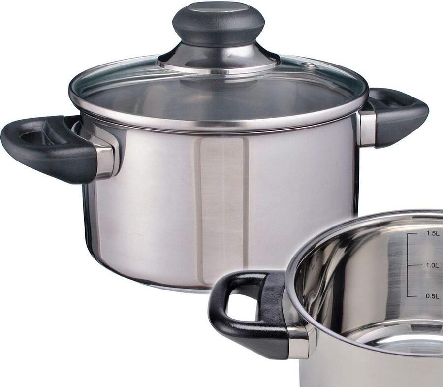 Kookpan RVS Sauspan Koken en Verwarmen 3-laagse Thermobodem 16cm Diameter Roestvrij Staal
