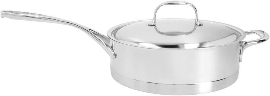 Kookpan Sauspan Steelpan Koken en Sudderen Gietijzeren Bodem 4.8 Liter Zilver