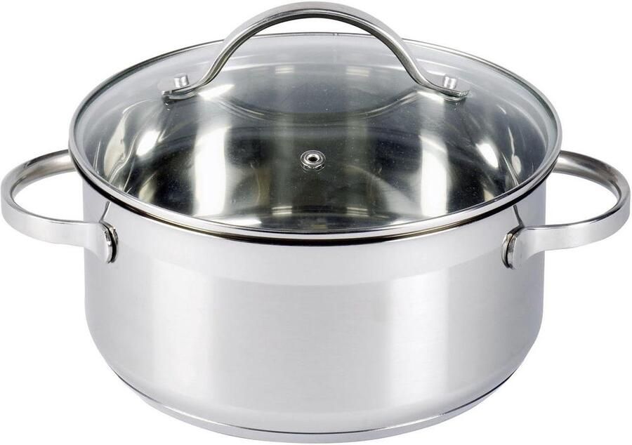 Kookpan Sauspan Steelpan Koken op Inductie Glazen Deksel Stoomuitlaat 20 cm Roestvrij Staal
