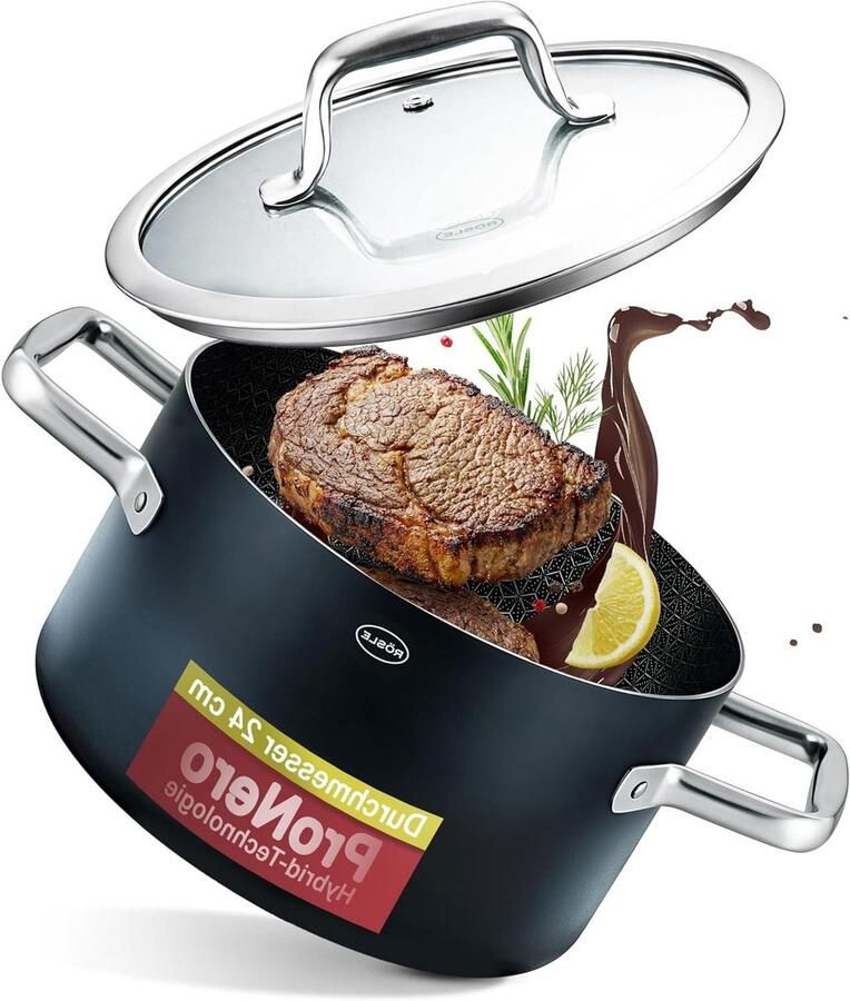 Kookpan Soeppan Stoofpan Grote porties koken ProNero keramische coating 24 cm Zwart