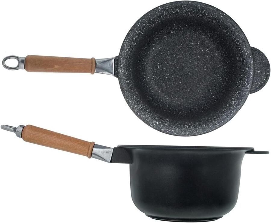 Kookpan Steen Pan met Anti-aanbaklaag Koken op Inductie Afneembaar Handvat 22 cm Houtkleur