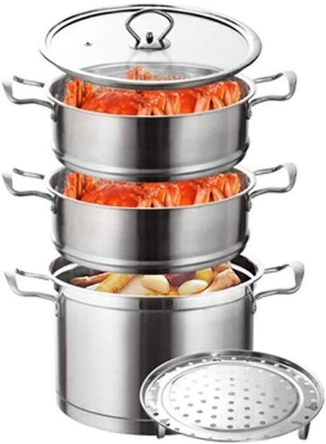 Kookpan Stoompan Stoomkoker Keukenpan Gezond Koken Drielaags Composietbodem 22-28 cm Zilver