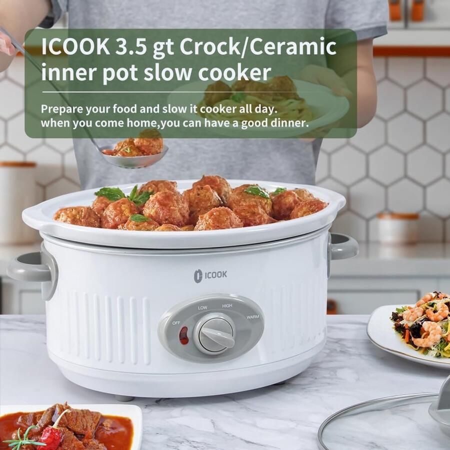 Kookpan Sudderpan Slowcooker Gerechten Praten Keramische Binnenpan 3.5 Liter Wit