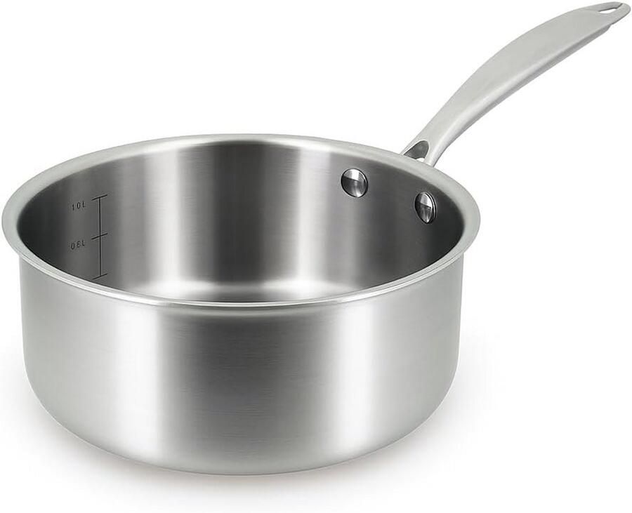 Kookpan Triply Roestvrij staal pan Klassiek koken Gelijkmatige warmteverdeling 18 cm Zilverkleurig