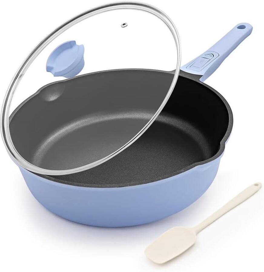Kookpan van 20 cm met deksel aluminium antiaanbakpan met afneembare handgreep veilig voor alle kookplaten krasbestendig en PFOA-vrij ideaal voor sauteren en bakken