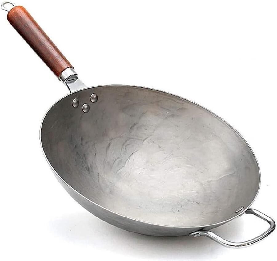 Kookpan Wokpan Koekenpan Lekker Koken Handgemaakt Koolstofstaal 36 cm Zwart