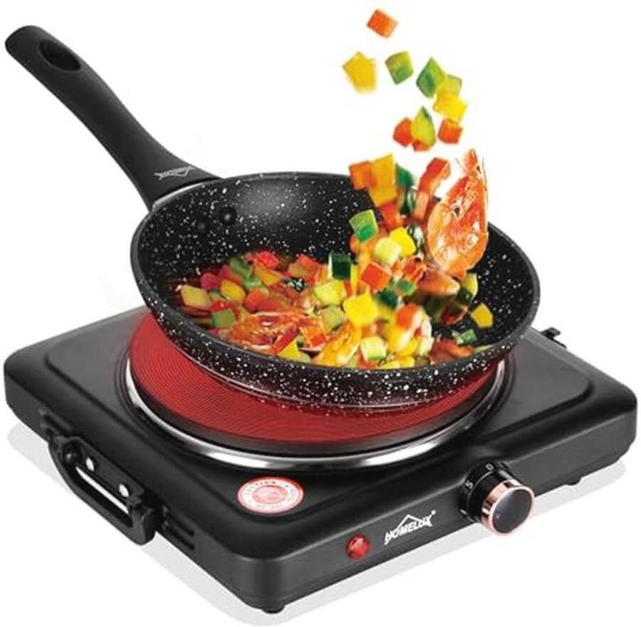 Kookplaat 1000 W met 5 Verstelbare Temperatuurinstellingen voor Keuken Kantoor of Kamperen Zwart