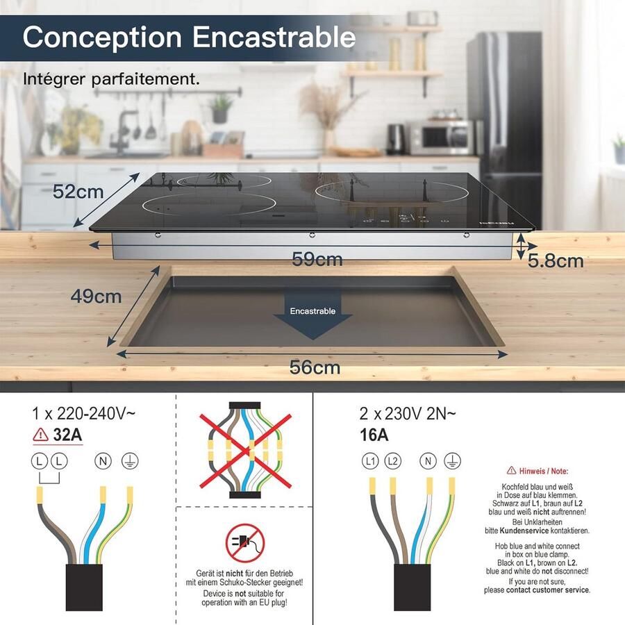 Kookplaat 3 Zones 5500W met Timer en Inbouwoptie - Foto 2