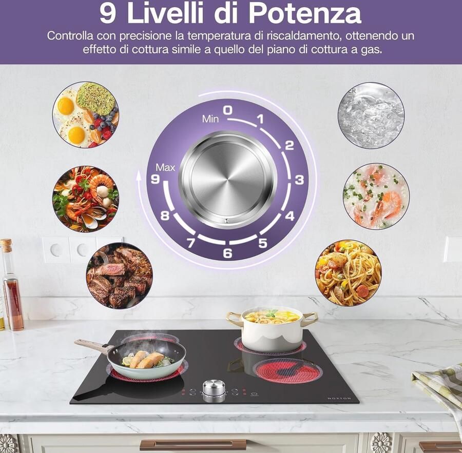 Kookplaat 60 cm met 4 branders keramisch 6000 W aanraakbediening timer en boosterfuncties