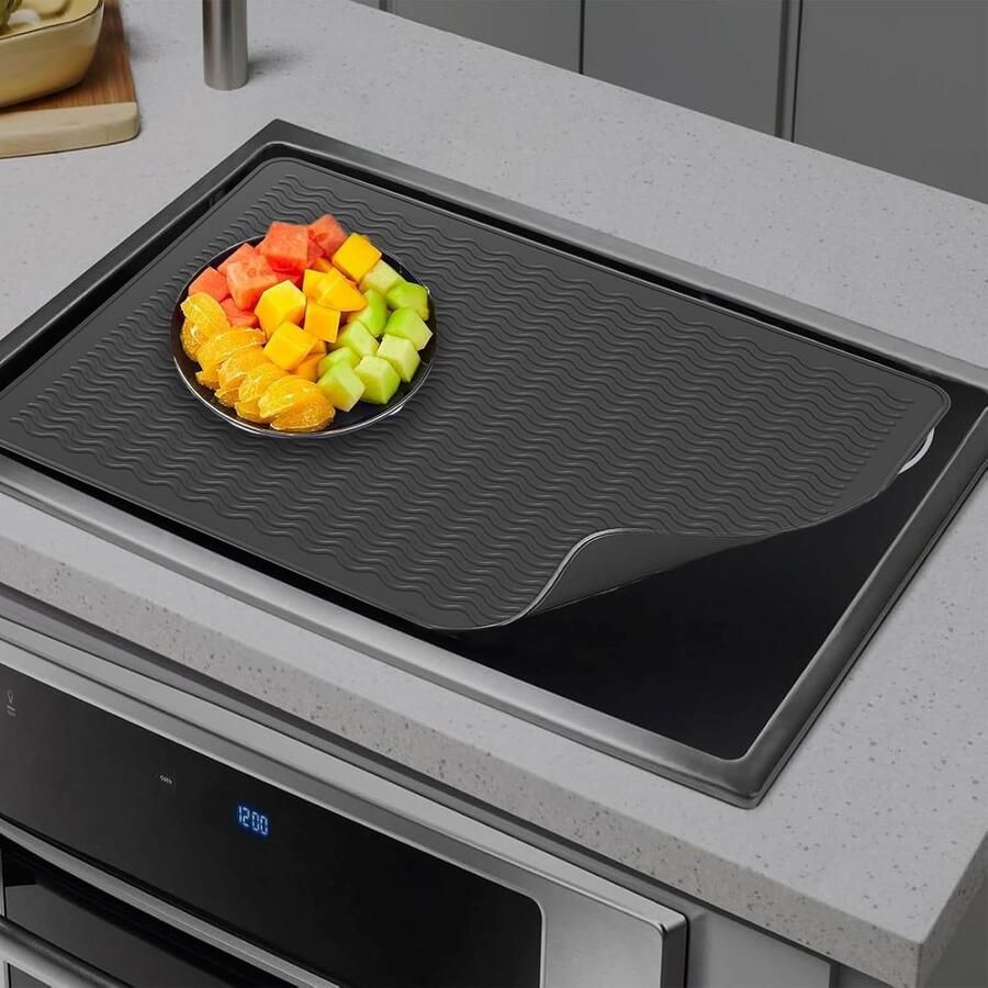 Kookplaat Afdekking Beschermmat Werkblad Koken en Bakken Hittebestendig Krasvrij 71 x 51 cm Zwart