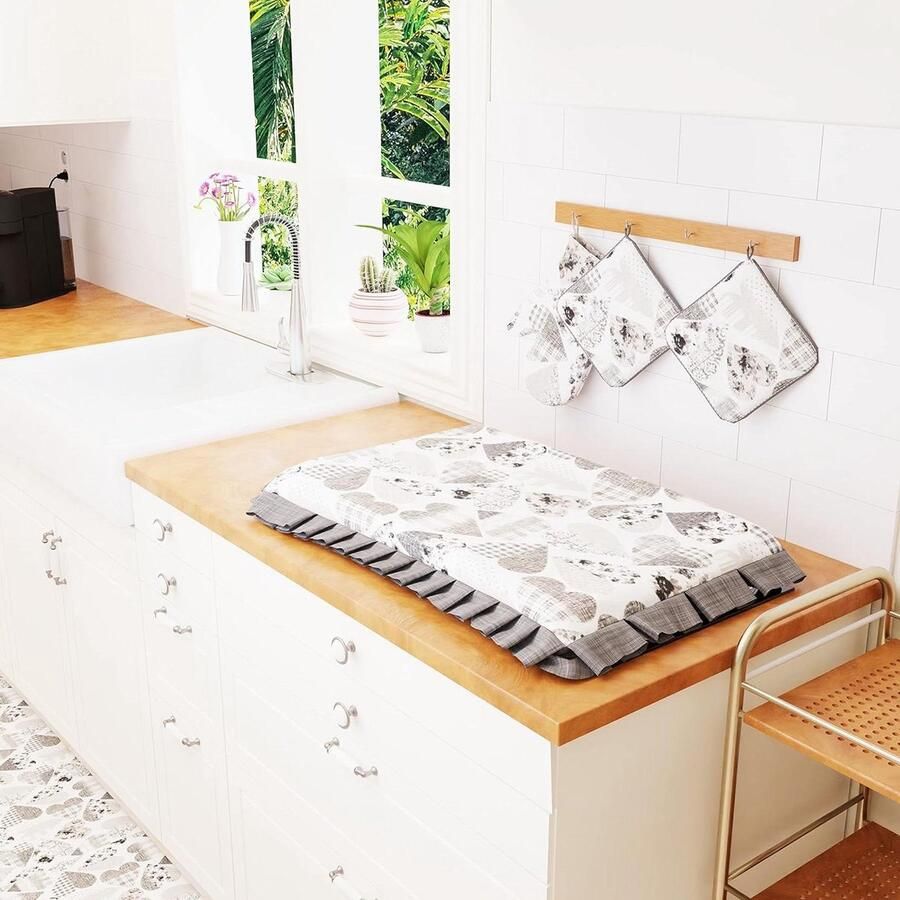 Kookplaat Afdekking Fornuis Overdekking Keuken Decoratie 100% Katoen 48 x 73 cm Hart Grijs