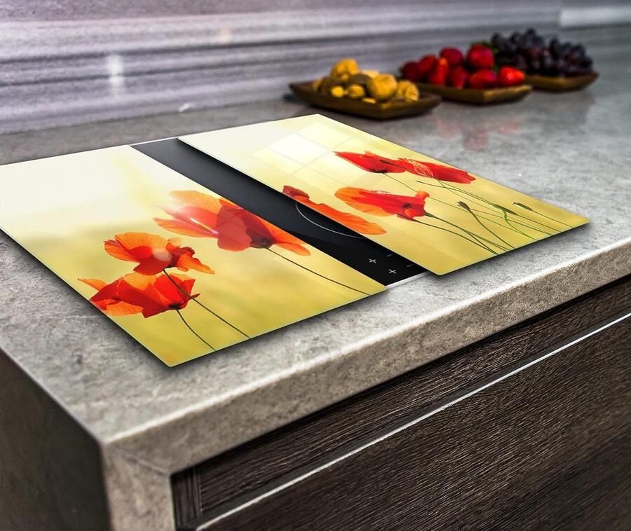 Kookplaat Afdekking Glazen Plaat Aanrecht Beschermen Gehard Glas 2x 40x52 cm Rood Oranje