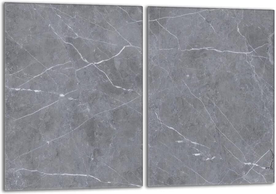 Kookplaat Afdekplaat Aanrechtblad Beschermer Keuken Decoratie Gehard Glas 2x 40x52 cm Marmerlook