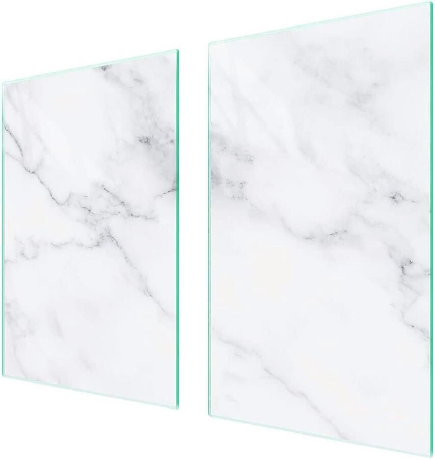 Kookplaat Afdekplaat Aanrechtblad Beschermer Koken en Werkruimte Gehard Glas 65 x 52 cm Marmerlook