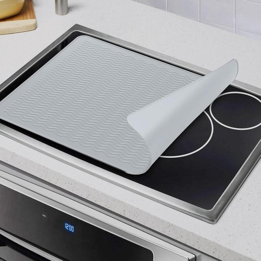 Kookplaat Afdekplaat Beschermmat Aanrecht Keuken Werkblad Hittebestendig Siliconen 71 x 51 cm Grijs