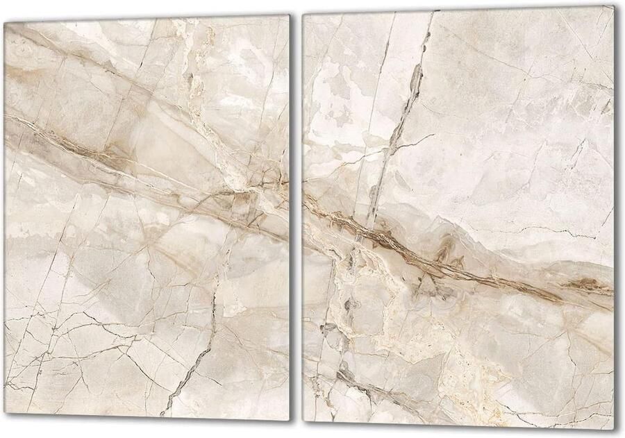 Kookplaat Afdekplaat Beschermplaat Glas Aanrecht Vergroten Dubbel Delig Ontwerp 2x 40x52 cm Beige Marmer
