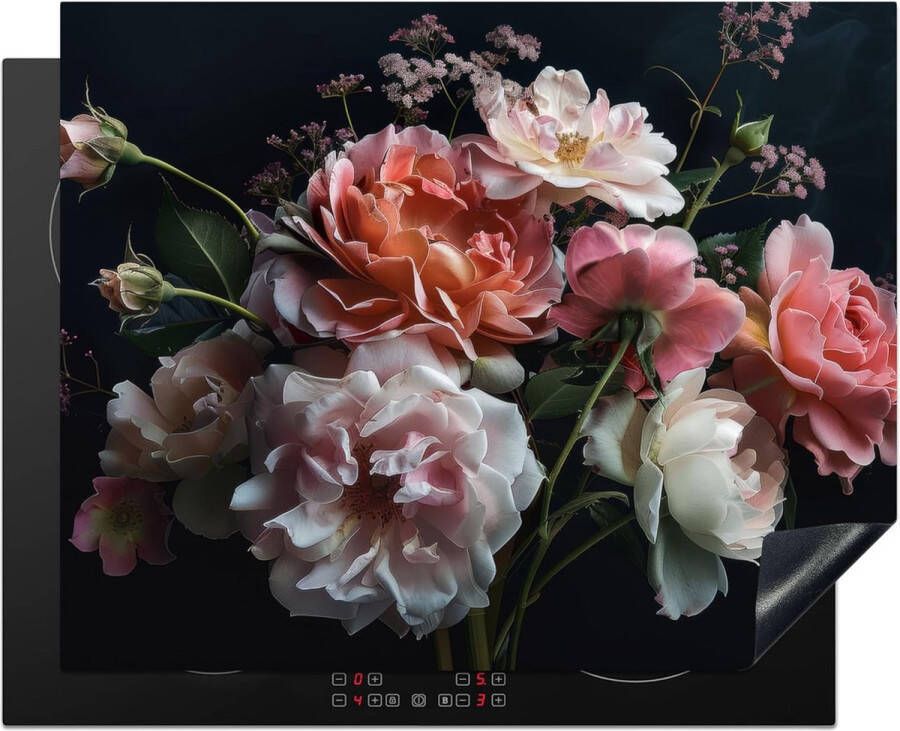 Kookplaat afdekplaat eendelig keuken keramische kookplaat afdekplaat keramische kookplaat afdekking inductiekookplaat beschermmat bloemen rozen wit roze botanisch planten