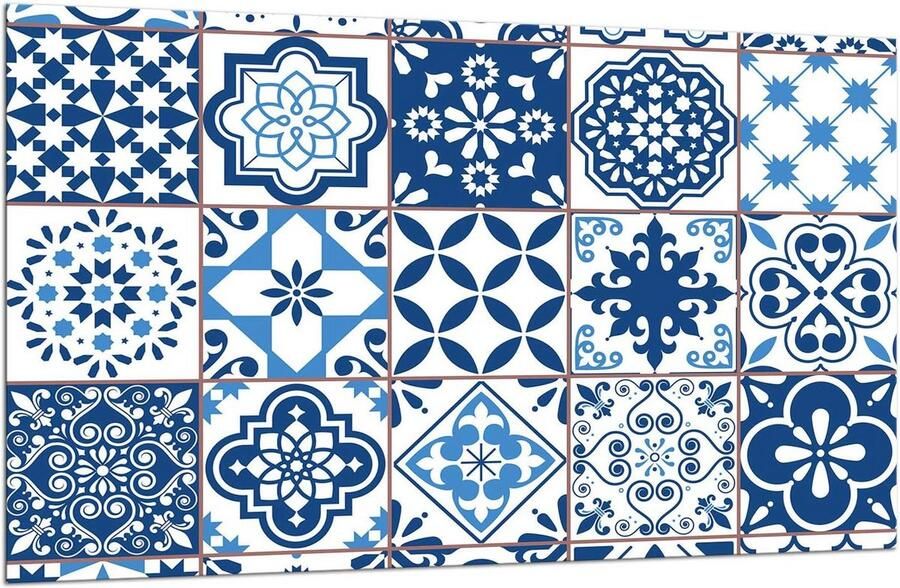 Kookplaat Afdekplaat Glasplaat Beschermer Keuken Beschermen Gehard Glas 80 x 52 cm Blauw Mozaïek