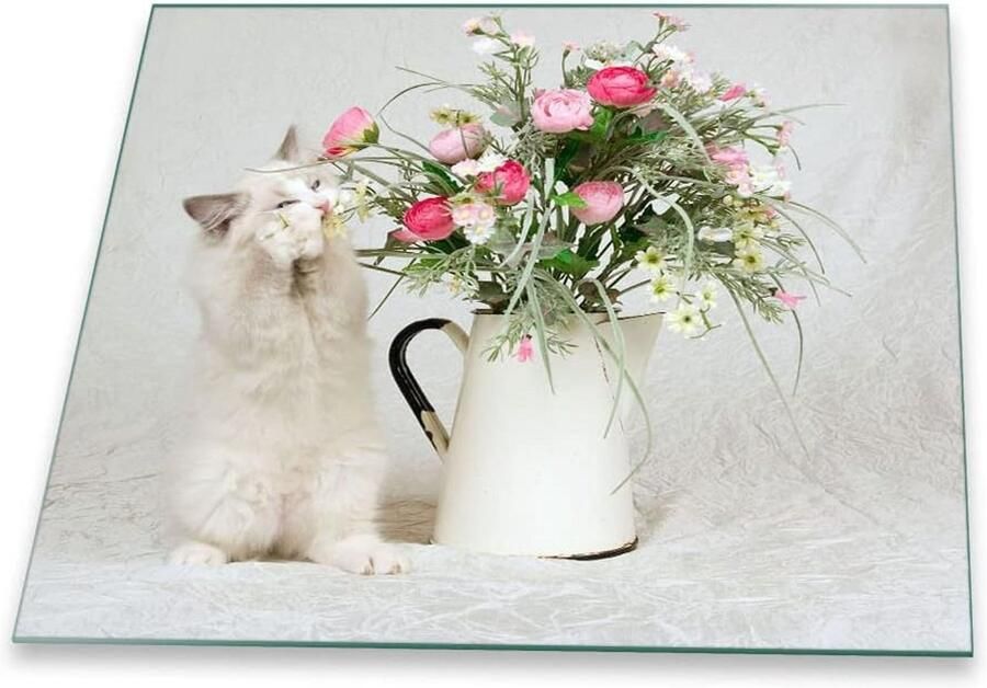 Kookplaat Afdekplaat Glazen Plaat Extra Werkruimte Krasbestendig Veiligheidsglas 60x52 cm Groen Bloemen