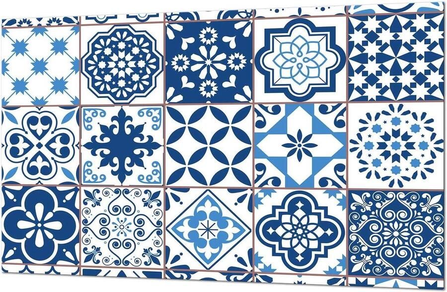 Kookplaat Afdekplaat Glazen Plaat Keuken Decoratie Krasbestendig Gehard Glas 80 x 52 cm Mozaïek Blauw