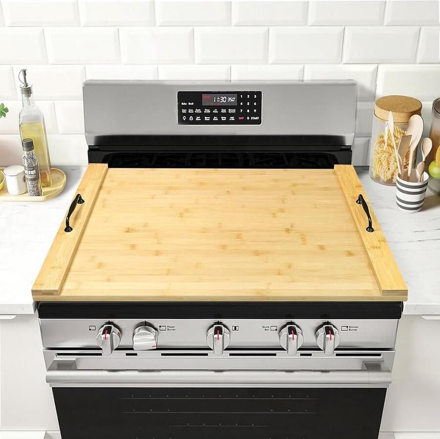 Kookplaat Afdekplaat Noodle Board Extra Werkruimte Creëren Met Handvatten 75 cm Breed Natuurlijk Bamboe