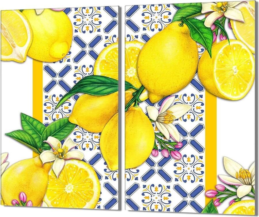 Kookplaat Afdekplaat Snijplank Glas Keuken Beschermen Hygiënisch Krasvrij 2x 30x52 cm Citroenen