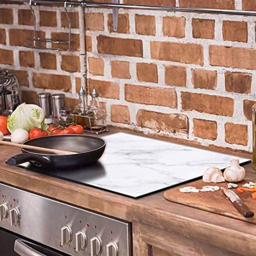 Kookplaat Afdekplaat Snijplank Glas Keuken Beschermen Krasbestendig Oppervlak 60x52 cm Marmerlook
