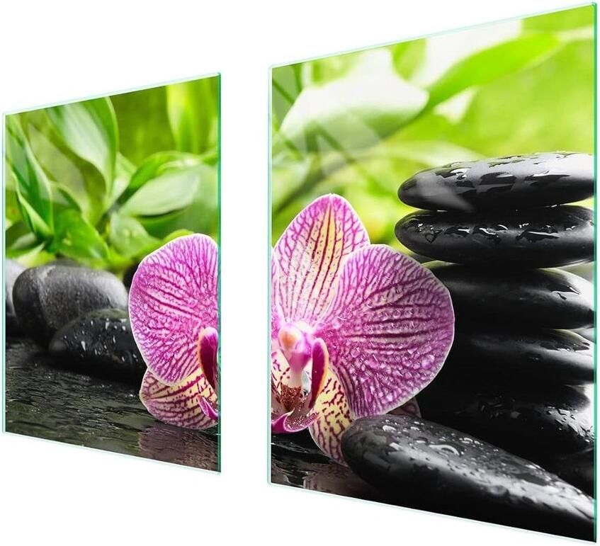 Kookplaat Afdekplaat Spatbeschermer Glasplaat Keuken Beschermen Twee Delig Ontwerp 85 x 52 cm Orchidee