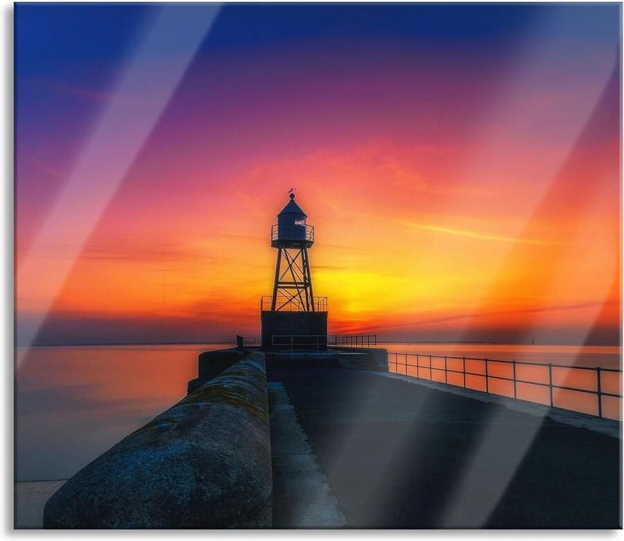 Kookplaat Afdekplaat Spatbescherming Glas Keuken Beschermen Echt Glas 60 x 52 cm Vuurtoren Zonsondergang