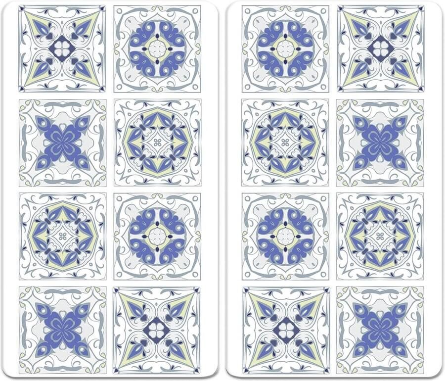 Kookplaat afdekplaat universeel 30 x 52 cm 2-delig glas set tegelprint snijplank en werkblad voor alle kookplaten anti-slip poten veilig en hygiënisch