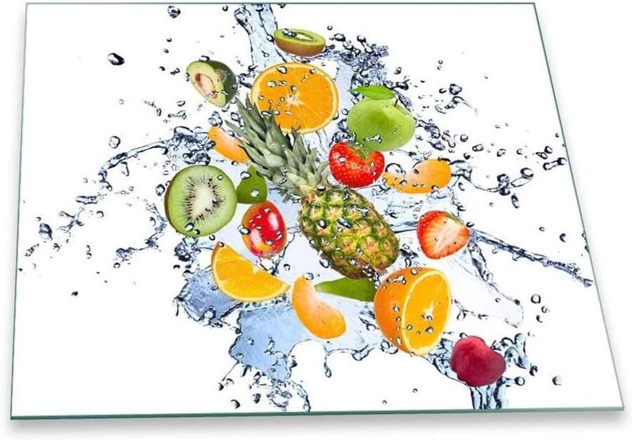 Kookplaat Afdekplaat Werkblad Beschermer Extra Werkruimte Hygiënisch Veiligheidsglas 60 x 52 cm Vruchten Design - Foto 1