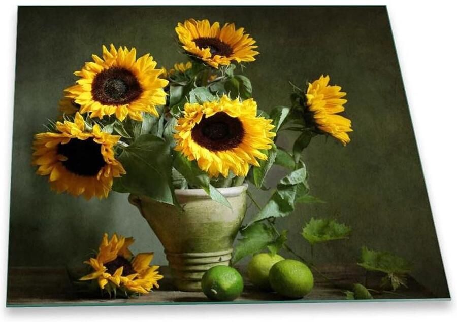 Kookplaat Afdekplaat Werkblad Beschermer Keuken Organisatie Veiligheidsglas 60x52 cm Zonnebloem