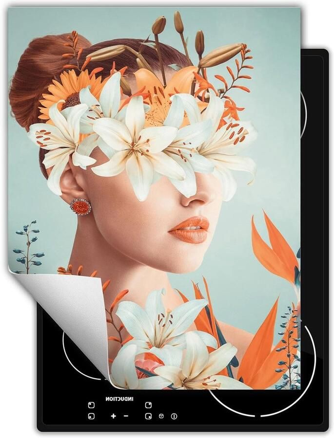 Kookplaat Afdekplaat Werkbladafdekker Extra Werkruimte Antislip Vinyl 40x52 cm Bloemen Vrouw - Foto 1