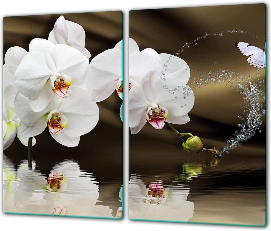 Kookplaat Afdekplaten Fornuis Bescherming Keuken Werkblad Gehard Glas 30 x 52 cm Orchidee