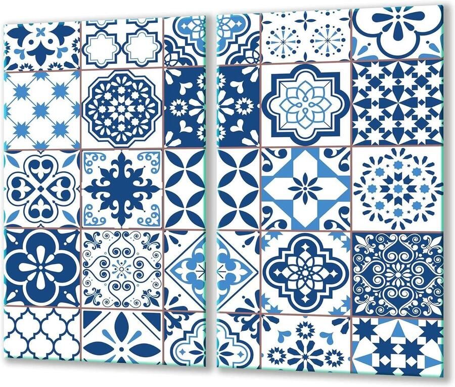 Kookplaat Afdekplaten Glasplaat Beschermers Keuken Beschermen Krasbestendig Gehard Glas 2x 30x52 cm Blauw Mozaïek