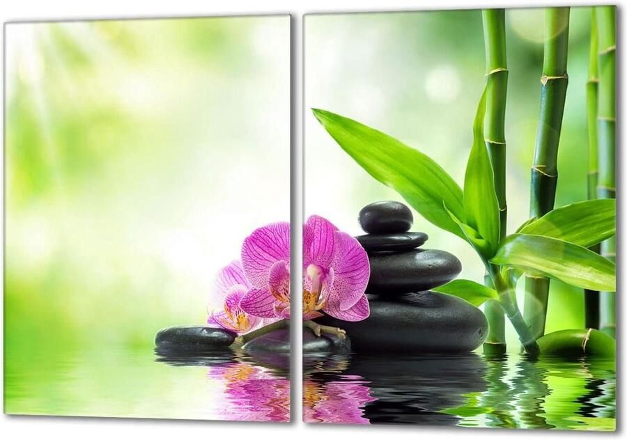 Kookplaat Afdekplaten Glasplaat Set Keuken Beschermen Krasbestendig & Hygiënisch 2x 40x52 cm Orchidee