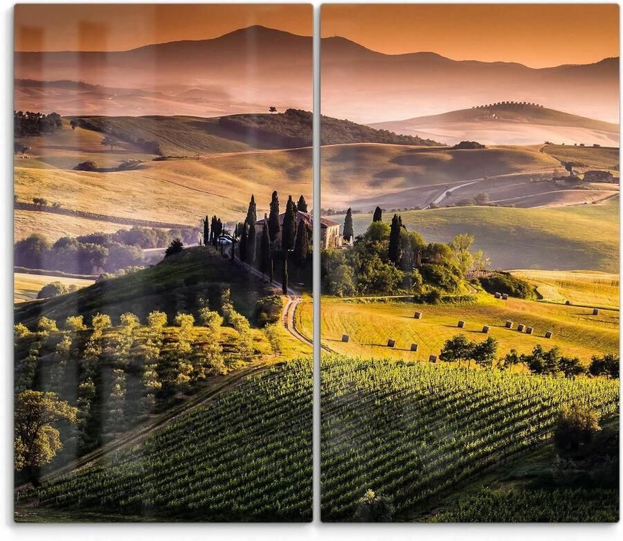 Kookplaat Afdekplaten Glasplaten Set Keuken Werkblad 3D Diepte Effect 2x 60x52 cm Toscane Panorama