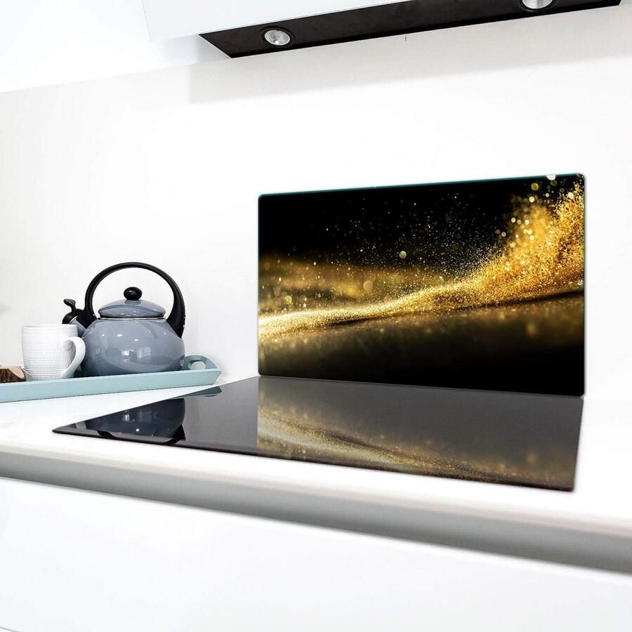 Kookplaat Afdekplaten Glazen Plaat Keuken Beschermen Hittebestendig Glas 90 x 52 cm Goud