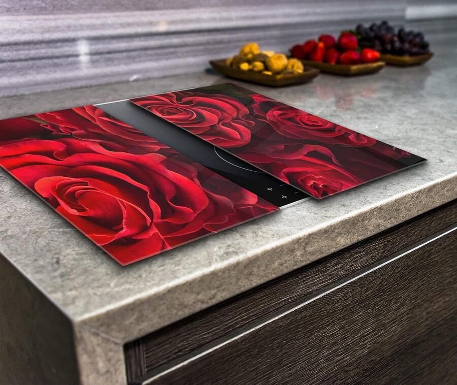 Kookplaat Afdekplaten Glazen Platen Aanrecht Beschermen Gehard Glas 2x 30x52 cm Rood Rozen