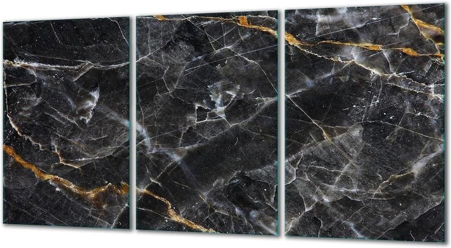 Kookplaat Afdekplaten Glazen Platen Keuken Beschermen 3-delig Gehard Glas 30 x 52 cm Zwart Marmer